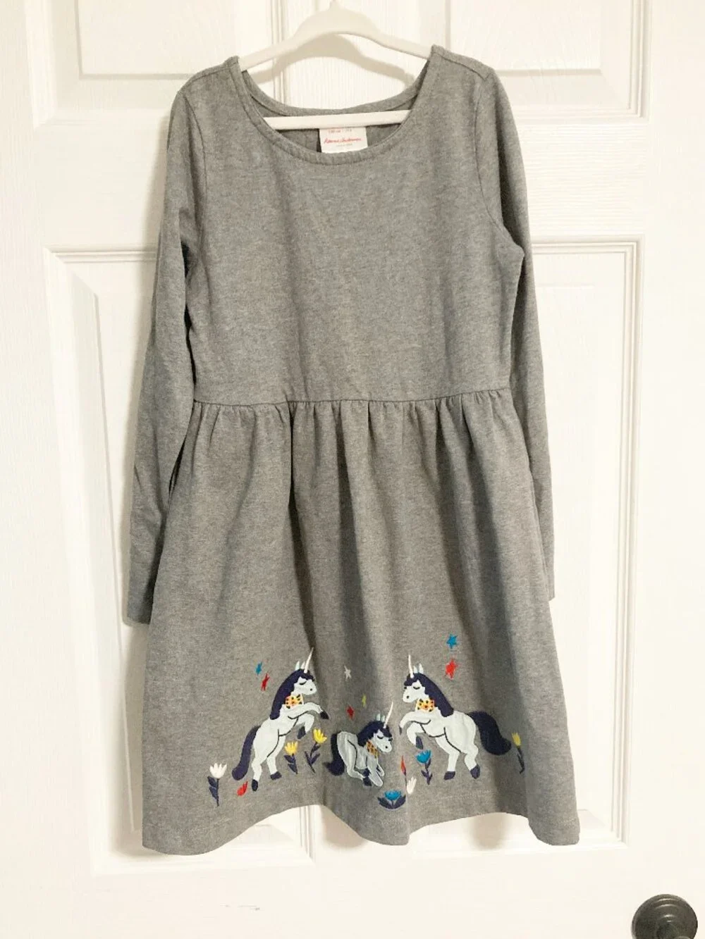 Hanna Andersson Long Sleeve Cotton Dress with Unicorn Applique Size 8 130cm